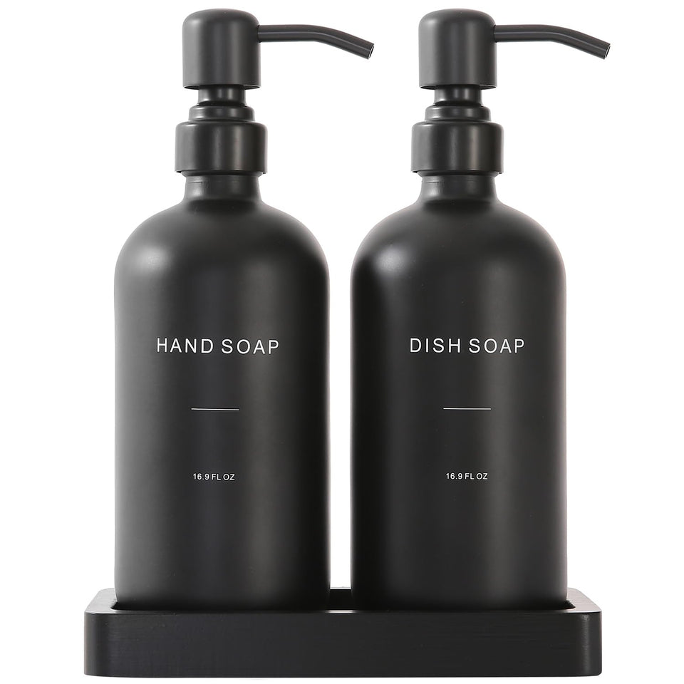 Prus Waso matte black soap dispenser set with pump, adds contemporary style to your kitchen