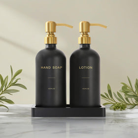 Gold-accent pump design adds subtle luxury to daily handwashing.
