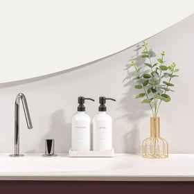 Prus Waso white dispenser tray keeps two dispensers organized