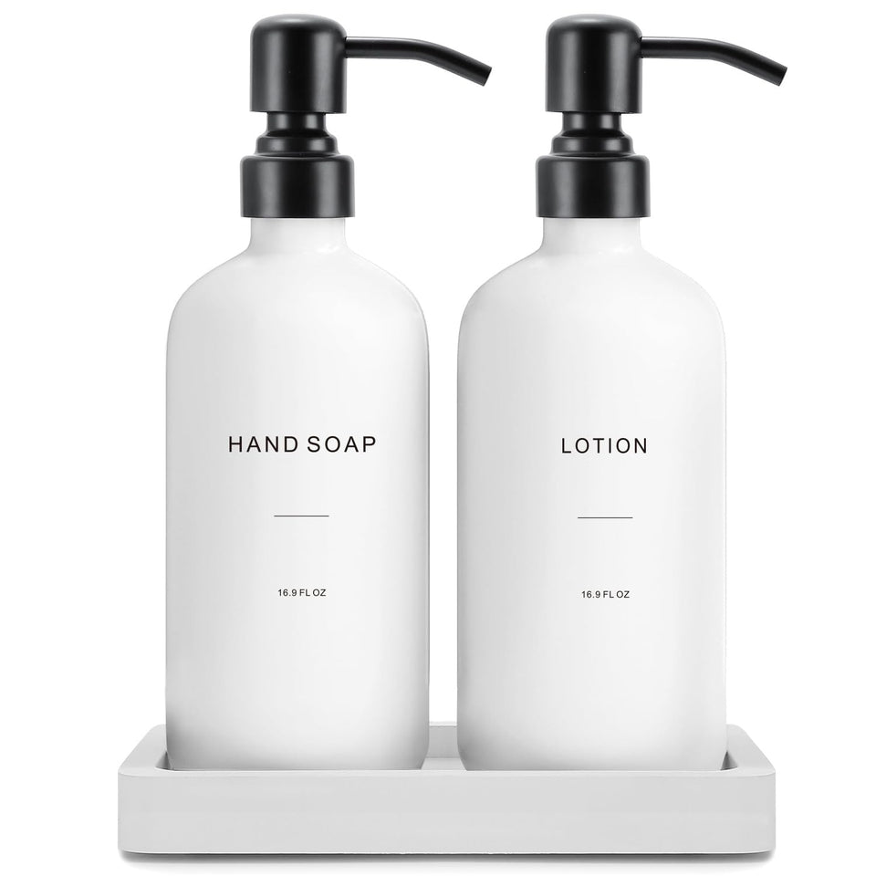 Prus Waso white hand soap dispenser with pump, stylish and refillable