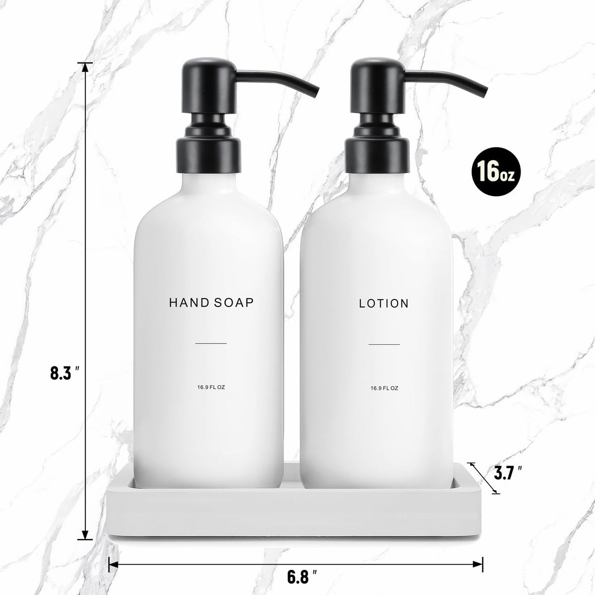 Preview of Prus Waso white soap dispenser set packaging and use