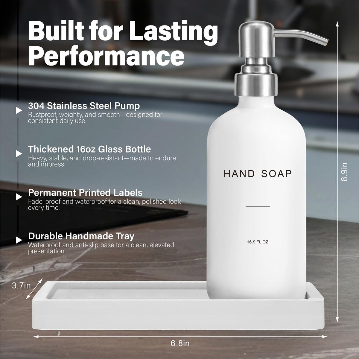 Prus Waso lotion dispenser adds a clean, premium touch to your vanity.
