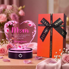 UV-printed inscription on crystal heart celebrates mom's love