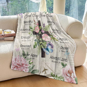 Psspotgj Christian gift blanket for women with floral motifs and verses
