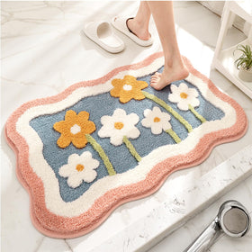 PTAEXCEL flower-pattern bath rug closeup showing soft microfiber
