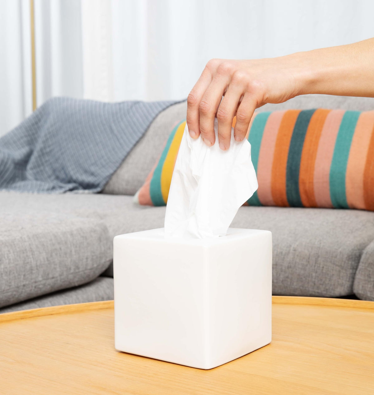PTB tissue box cover in bathroom setup blends with decor
