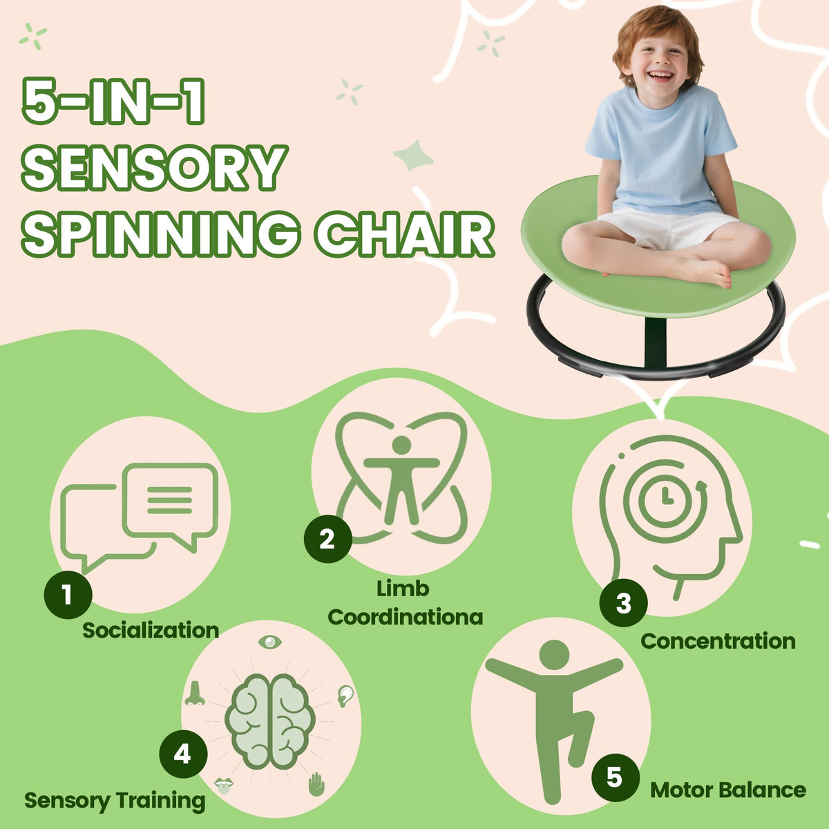 Pterying easy-assembly spin chair ready in minutes for quick setup.