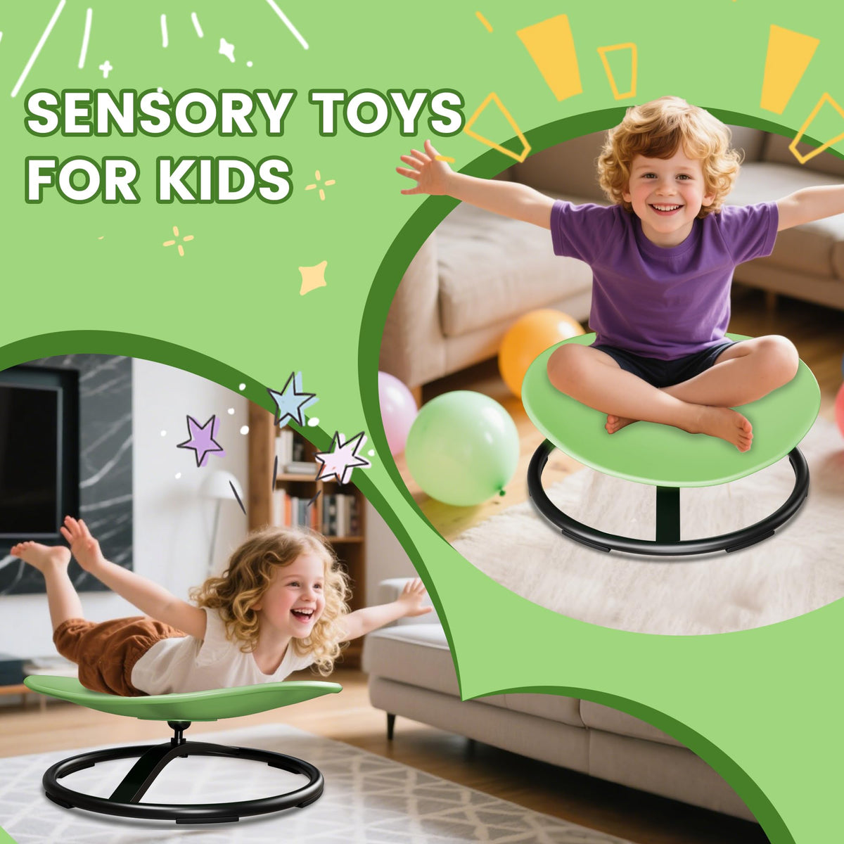 Pterying light-green sensory chair adds a vibrant touch to play spaces.