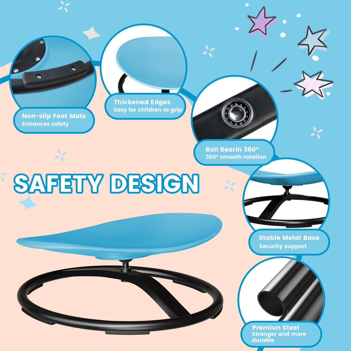 Pterying spin chair premium PP base, durable and resistant to wear