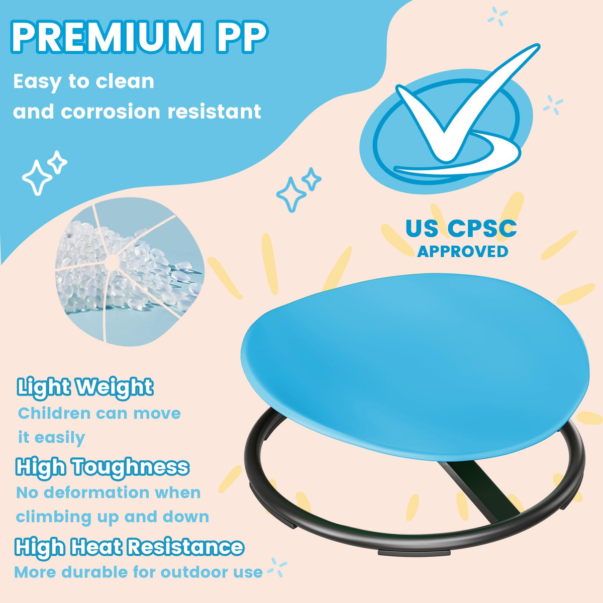 Pterying spin chair safety edge provides a secure grip for kids