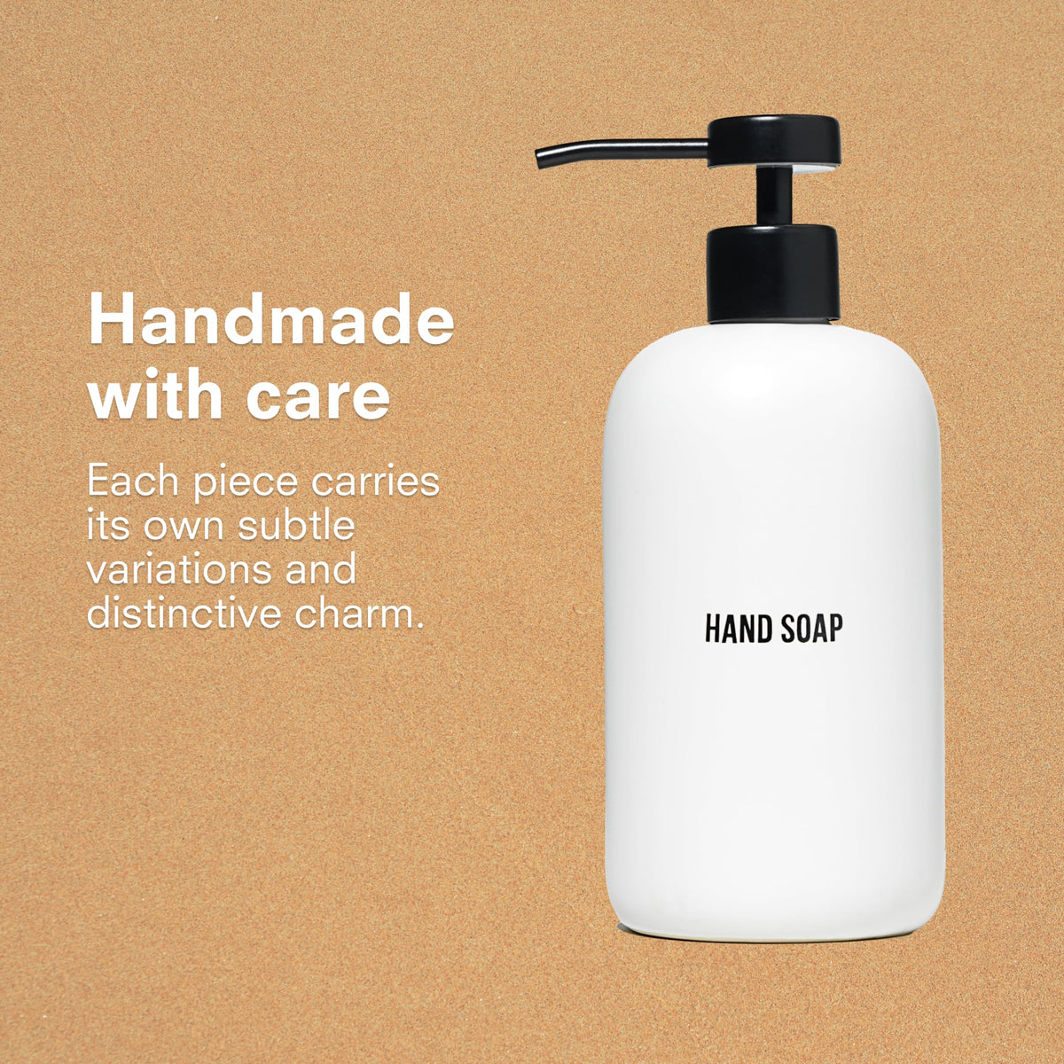 Public Goods black stainless pump variant on ceramic dispenser for sleek look.