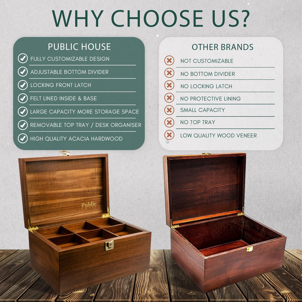 Public House two-finish design complements dresser or shelf.