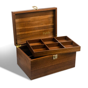 Public House locking wooden keepsake box with lid offers secure memento storage.