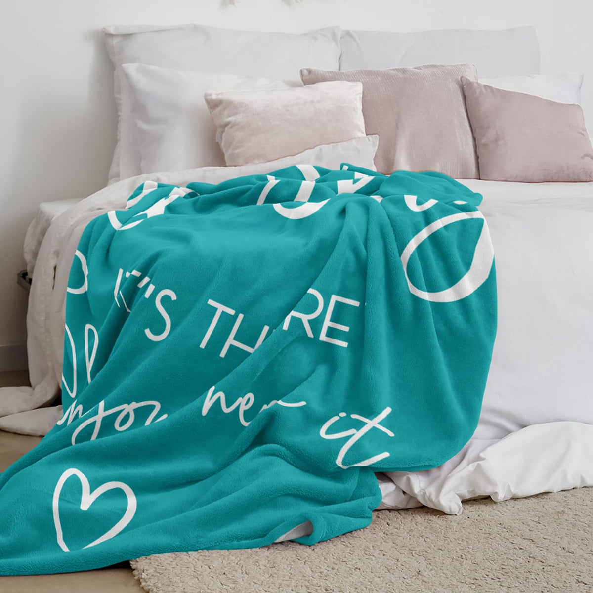Pubrave teal hug blanket on bed for cozy mornings