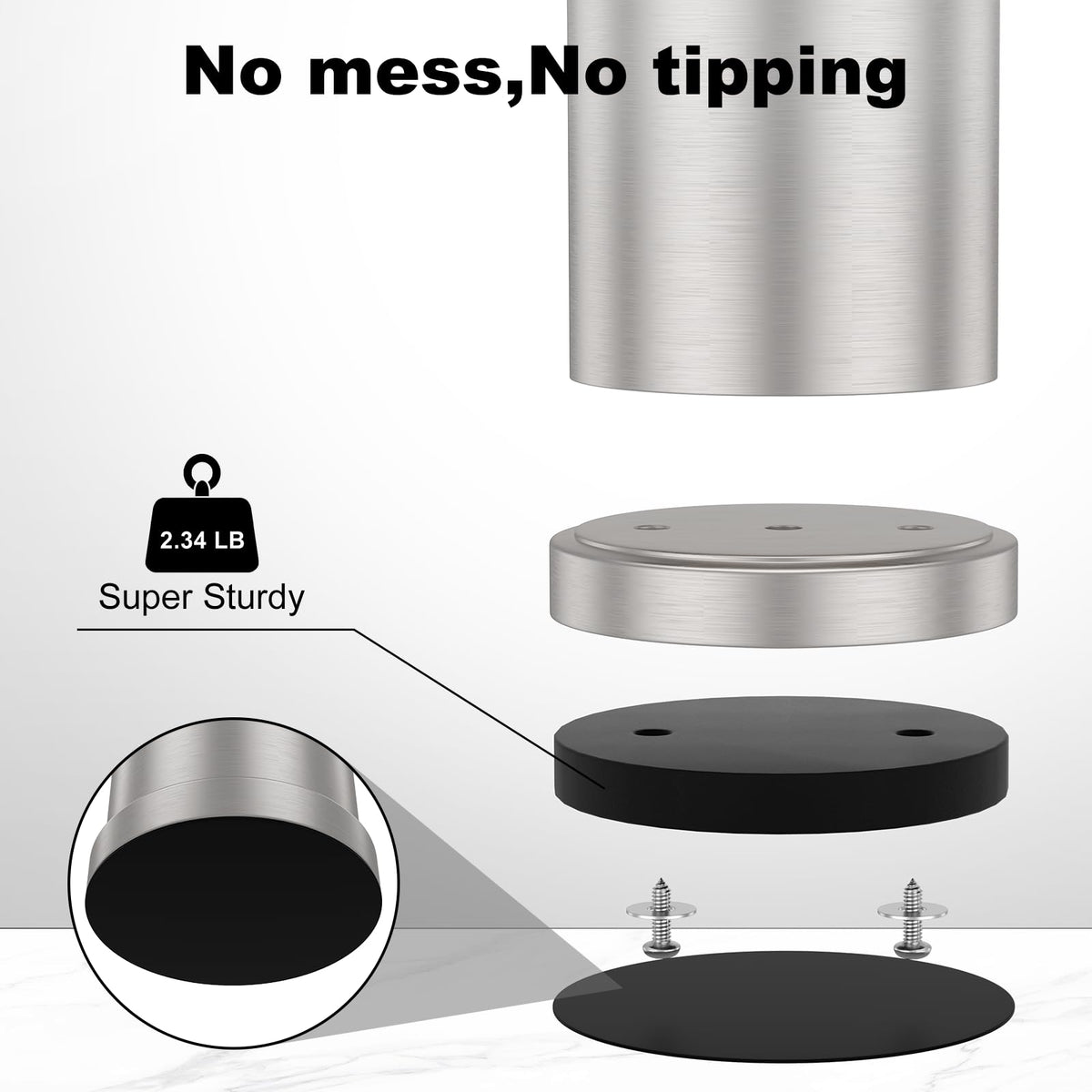 Weighted anti-tip base keeps the holder steady on the sink or counter