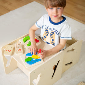 Puecrof Montessori set ships compact, easy to store when not in use.