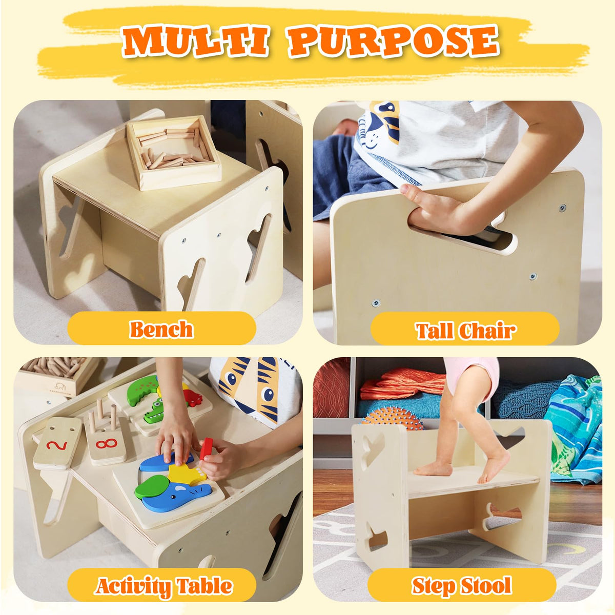 Puecrof Montessori table features safety-rounded-edges, reducing sharp corners for peaceful playtime.