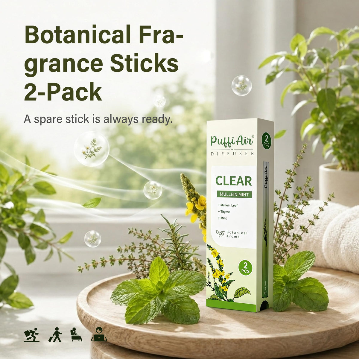 PUFFIAIR compact fragrance stick shown in pocket for travel.