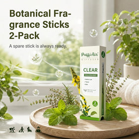 PUFFIAIR compact fragrance stick shown in pocket for travel.