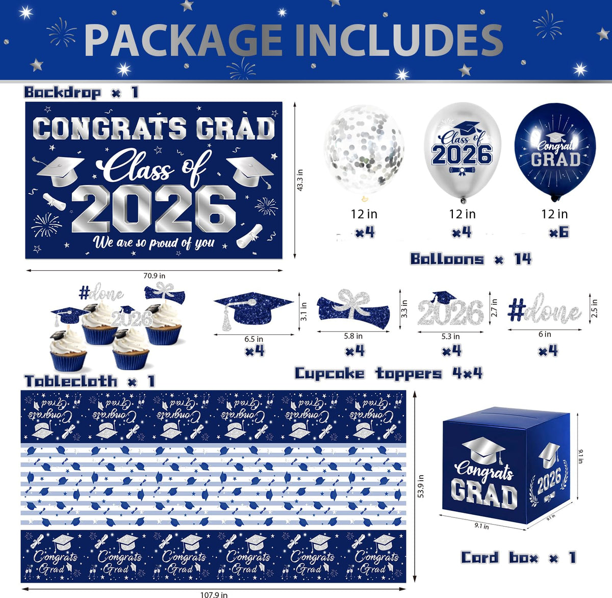 Pugipien 2026 graduation balloons and toppers decorate desserts and tables