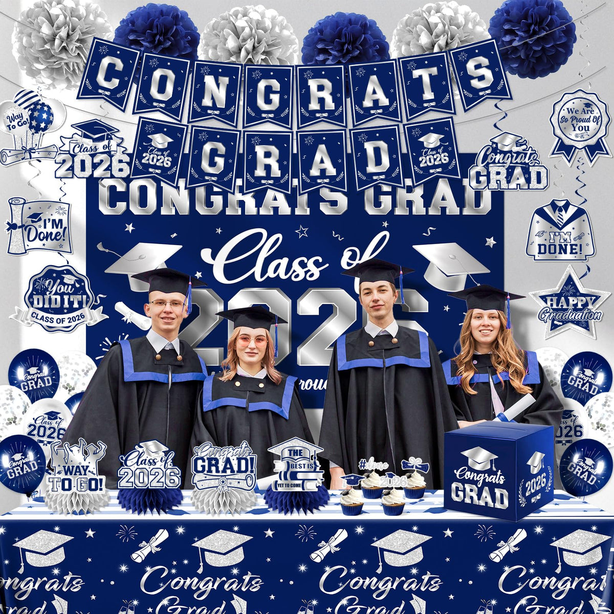 Pugipien 2026 graduation tablecloth adds a polished base for desserts