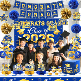 Pugipien blue-gold paper pompoms brighten ceilings