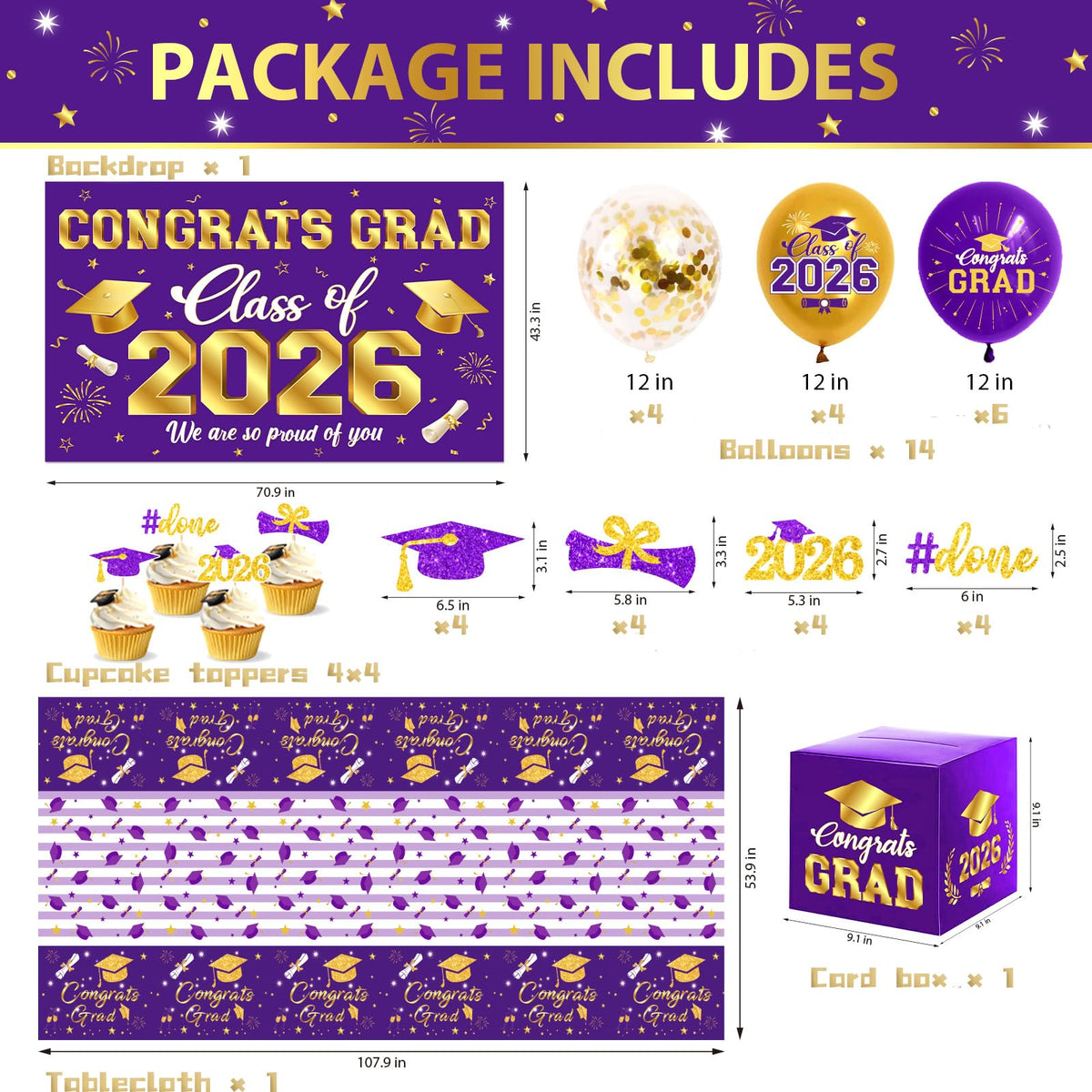 Pugipien cupcake toppers highlight desserts with Class of 2026 flair.