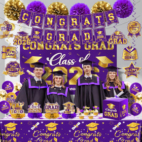 Pugipien graduation tablecloth in purple and gold for polished table styling.