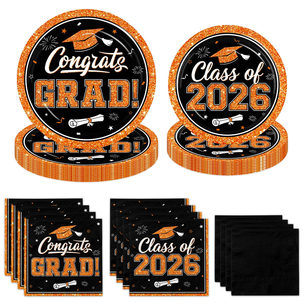 Pugipien graduation plates and napkins set serves 50 guests with sturdy dining options.