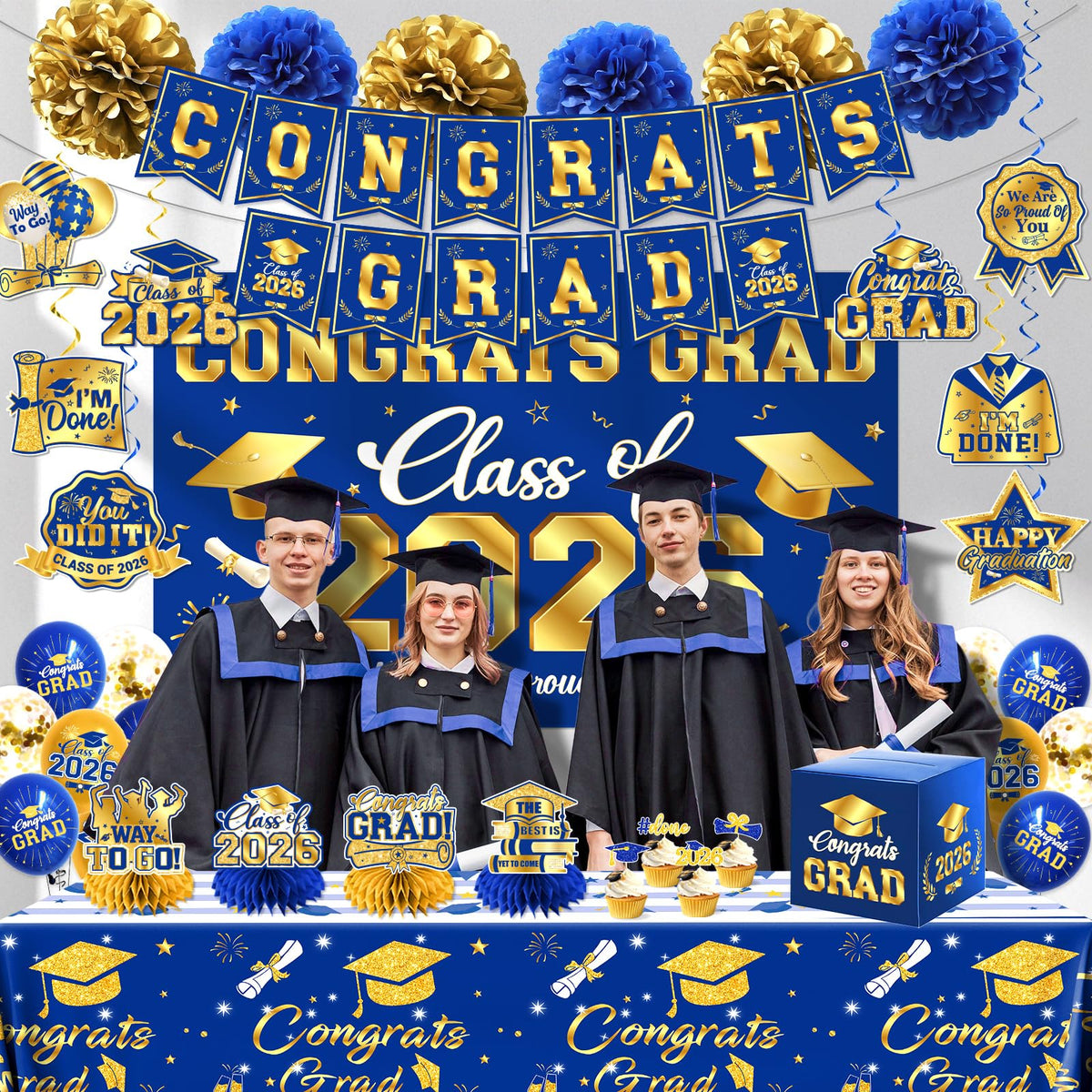 Pugipien graduation tablecloth adds a polished party surface