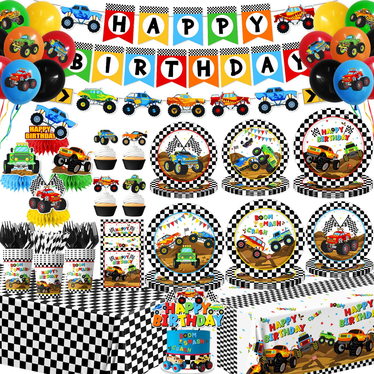 Pugipien Monster Truck balloons pack boosts party vibe with bold colors for a lively celebration