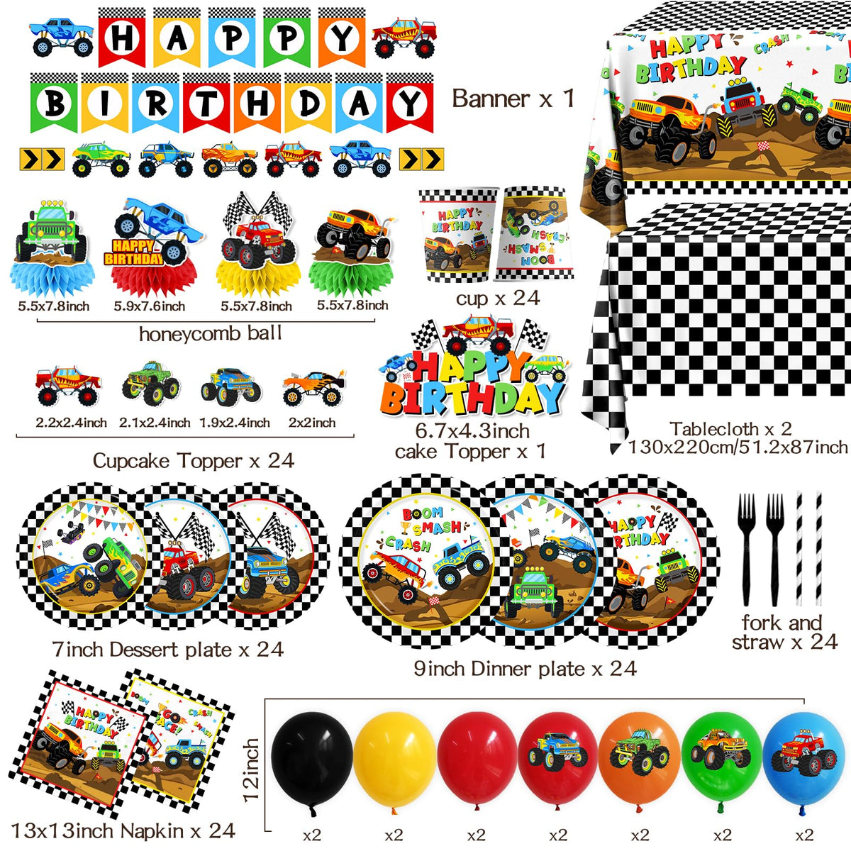 Pugipien Monster Truck banner captures the birthday moment with a festive vibe