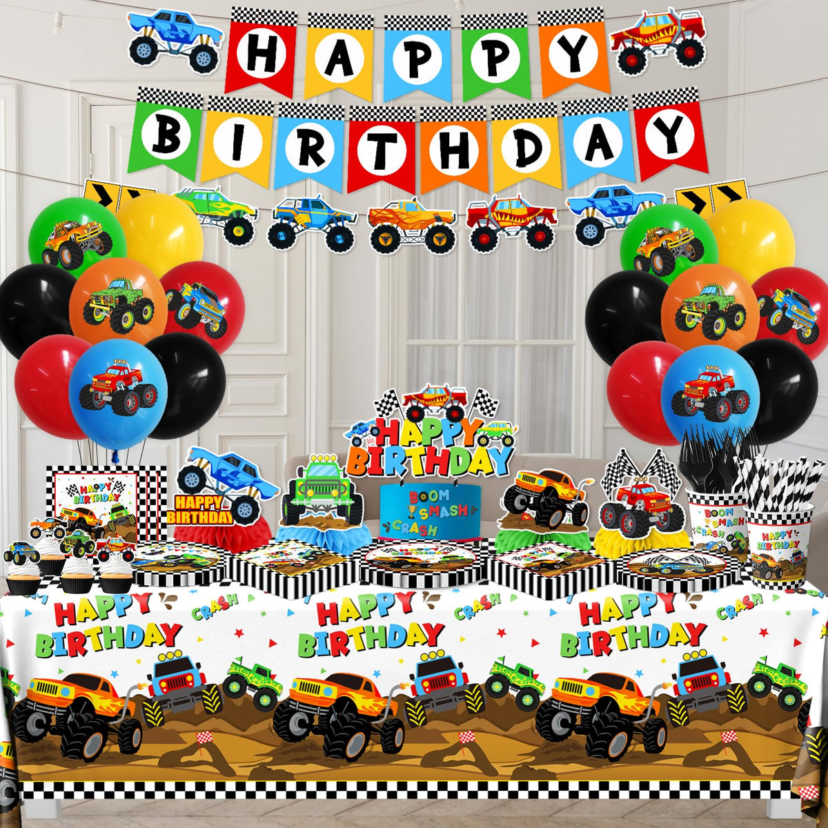 Pugipien Monster Truck dinner plates keep meals kid-friendly and mess-free for party time
