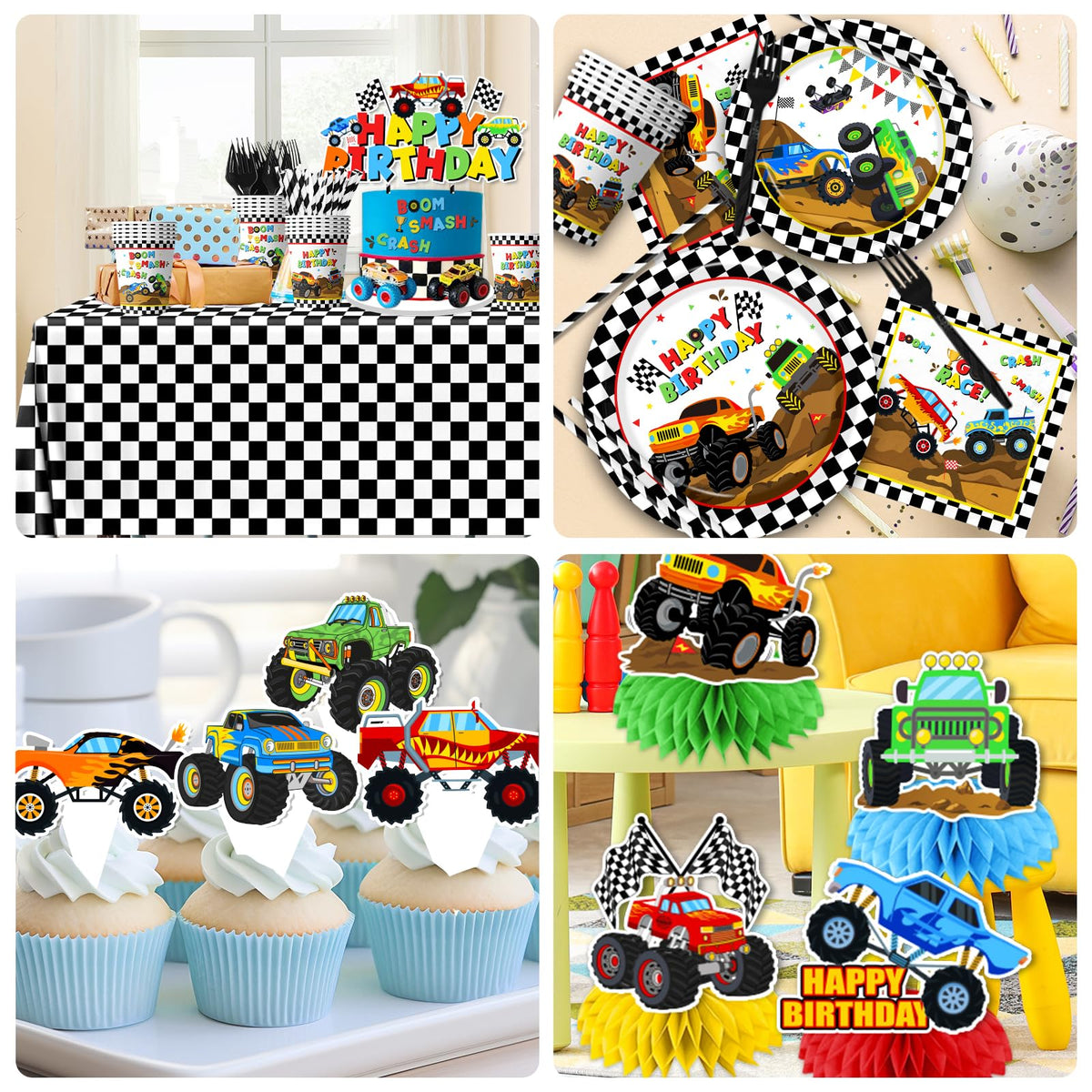 Pugipien Monster Truck napkins and utensils ensure quick, tidy cleanup after cake and snacks