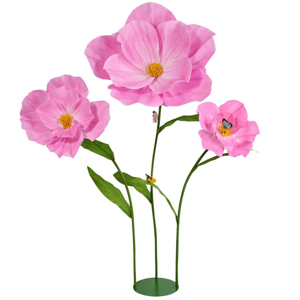 PUIBTOIV giant pink EVA flower with iron base for stable event display
