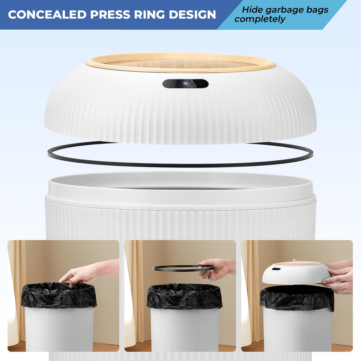 Pukomc smart sensor wastebasket hands-free operation for clean kitchens