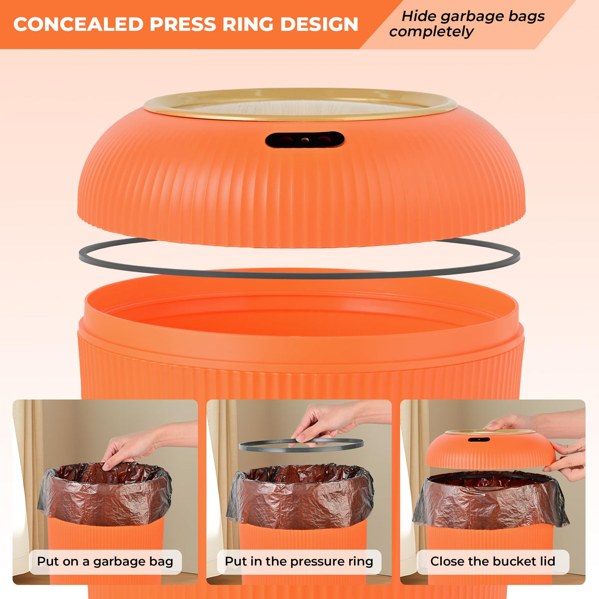 Pukomc orange wastebasket with Nordic design for modern kitchens