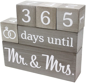 Pulse Brands wedding countdown calendar front view with rustic gray blocks counting down to your big day