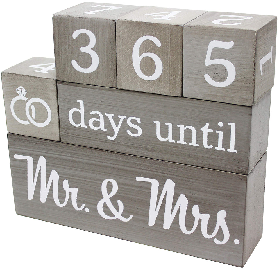 Pulse Brands wedding countdown calendar front view with rustic gray blocks counting down to your big day