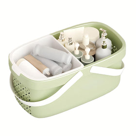 Pulseplay basket with handles in green for organized shower toiletries.