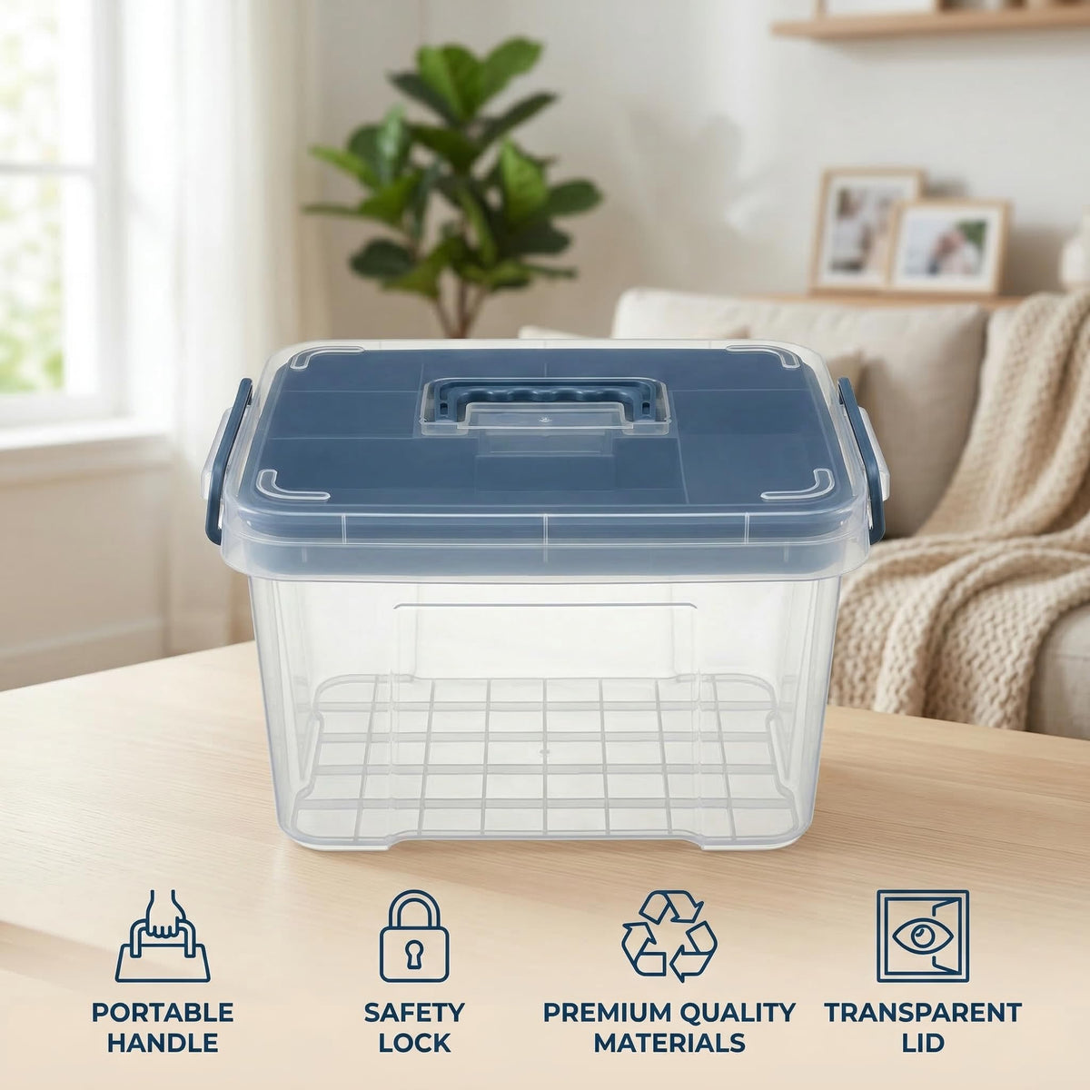 Pulseplay clear medicine organizer bottom compartment shown for larger items