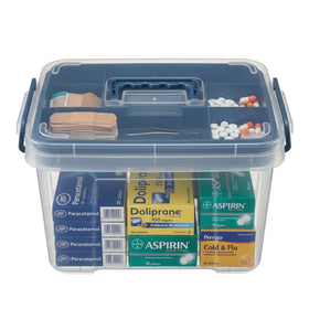 Pulseplay clear medicine organizer with handle front view for easy home storage