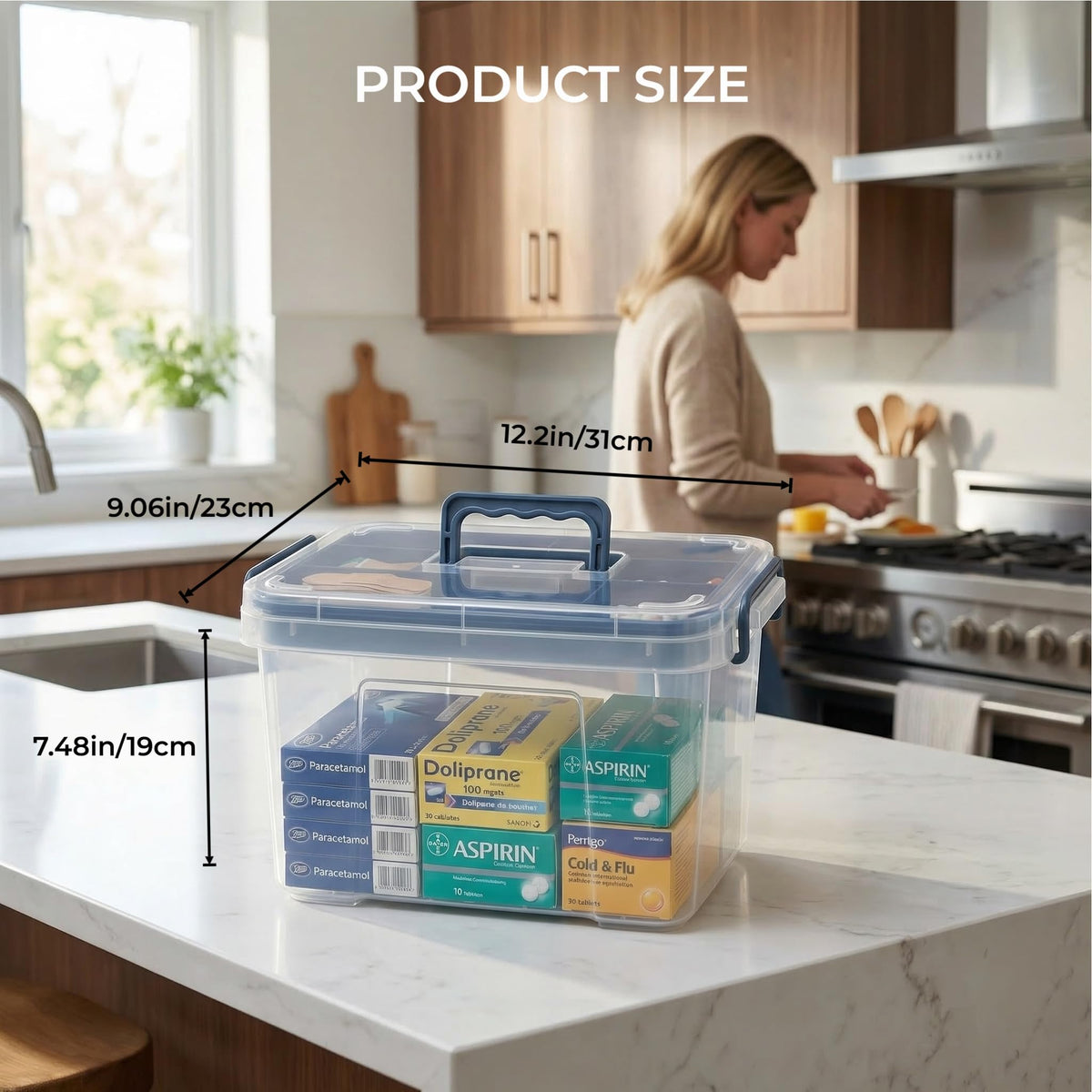 Pulseplay clear medicine organizer side carry handle for quick access
