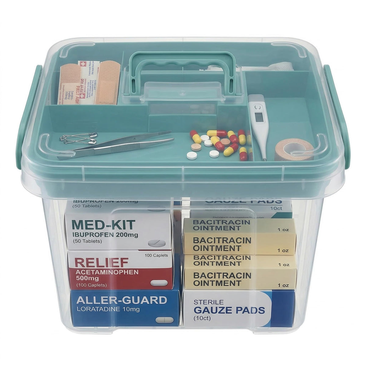 Pulseplay clear medicine organizer with handle for easy on-the-go storage.