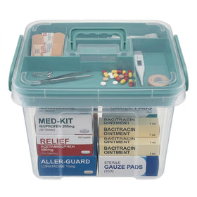 Pulseplay clear medicine organizer with handle for easy on-the-go storage.