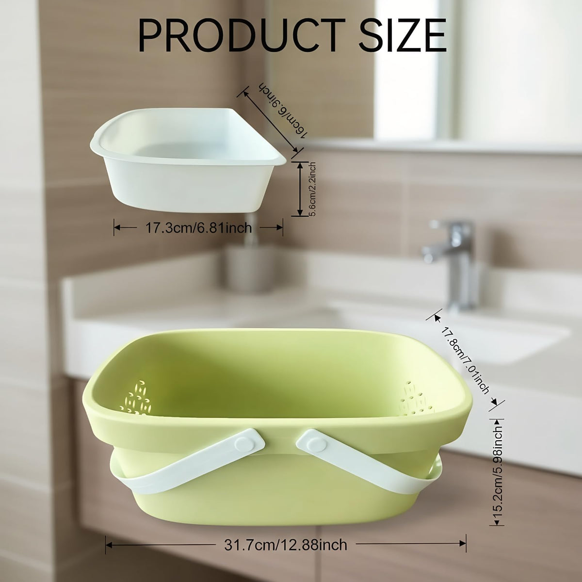 Compact green Pulseplay shower caddy fits small spaces.