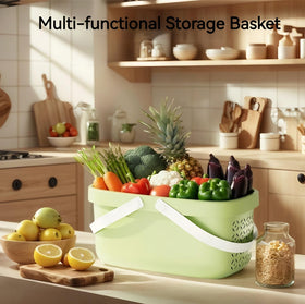 Durable, lightweight Pulseplay plastic storage basket with easy-grip handles.