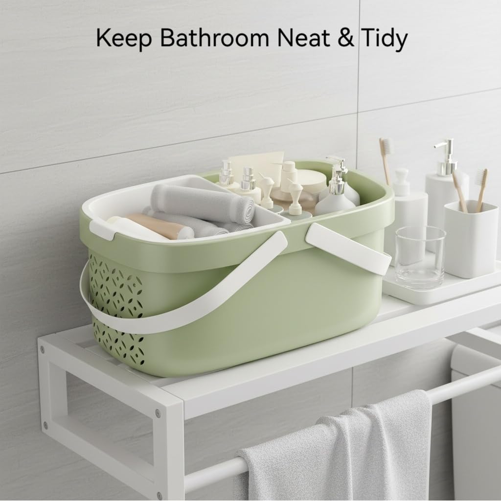 Large-capacity bathroom storage basket keeps shampoos neatly arranged.