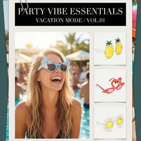 Pumtus tropical sunglasses with shark, sea shell, and pineapple designs.