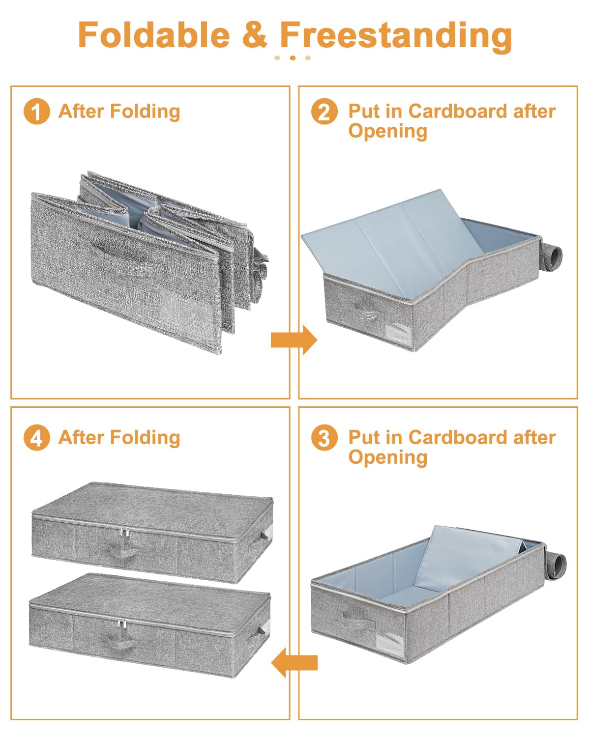Punemi grey under-bed storage bag fits under bed for space-saving organization.